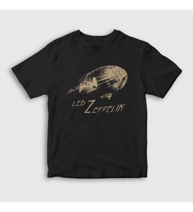 Presmono Unisex Çocuk Siyah Airship Led Zeppelin T-Shirt 95409tt