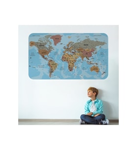 Türkçe Eğitici Ülke Ve Başkent Okyanus Detaylı Atlası Dekoratif Dünya Haritası Duvar Sticker-3849-60x105