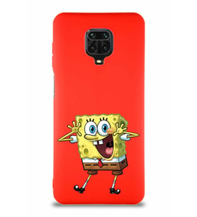 Xiaomi Redmi Note 9S Soft Premier Kapak Sünger Bob Tasarımlı Silikon Kılıf - Kırmızı (Şeffaf)