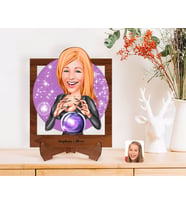 BK Gift Kişiye Özel Kadın Astrolog Karikatürlü Ahşap Standlı 3D Biblo-1 (Beyaz)