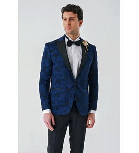 Koyu Lacivert Çıkarılabilir Kırlangıç Yaka Likralı 6 Drop Slim Fit Smokin Damatlık 1001240204