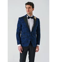 Koyu Lacivert Çıkarılabilir Kırlangıç Yaka Likralı 6 Drop Slim Fit Smokin Damatlık 1001240204