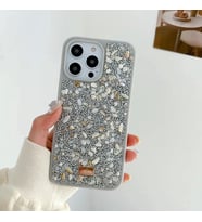 İphone 14 Pro Sw Taşlı Premium Lüx Silikon Cep Telefonu Kılıfı (Gri)