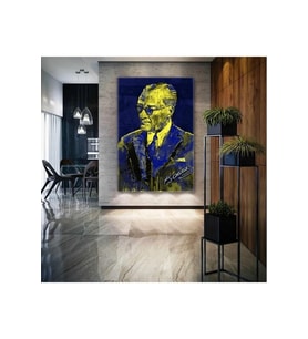 Kanvas Tablo Mustafa Kemal Atatürk Imzası Sarı Ve Lacivert Kanvas Tablo 20 X 30