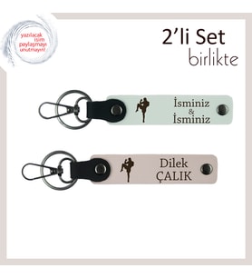 Boks Tutkusunu Taşıyan Erkek Arkadaşa, Kişiye Özel İsimli Deri Anahtarlık Seti, Beyaz-Pudra