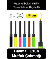 Premium 18 cm Basmalı Uzun Mutfak Çakmağı Gazlı Doldurulabilir Mum Mangal Kamp İçin Normal Alev