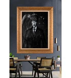 Altın Varaklı Çerçeveli Paspartulu Atatürk Tablo TR1492 (Gold)