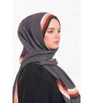 Geometrik Desen Pavia Seri Şal Eşarp Askısı ile Birlikte 90X200 cm Siyah Krem Ka