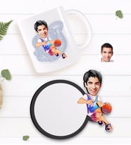 BK Gift Kişiye Özel Erkek Basketbolcu Karikatürlü Beyaz Kupa ve Ahşap Bardak Altlığı Hediye Seti-2