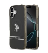 Apple iPhone 17 Uyumlu Kılıf U.S. Polo Assn. Orjinal Lisanslı M-safe Şarj Özellikli IML Double Horse Stripe Logolu Kapak (Siyah)
