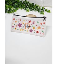 Kişiye Özel İsme Özel Bez Kalemlik Renkli Çiçekli ve Yaprak Desenli Mini Organizer
