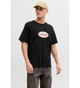 Jack & Jones JORCATSKILLS Front Baskılı Erkek Tişört  Bisiklet Yaka  Kısa Kollu (Siyah)