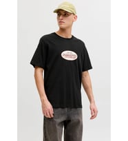 Jack & Jones JORCATSKILLS Front Baskılı Erkek Tişört  Bisiklet Yaka  Kısa Kollu (Siyah)