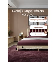 Ori̇on Model Bordo Puf Başlıklı Masif Ahşap Karyola Kolay Kurulum Fırınlanmış İthal Sibirya Çamı 160x200 Yatak Uyumlu
