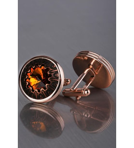 Bronz Renk Turuncu Taşlı Kol Düğmesi KD1202