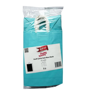 Büküm Saplı Kraft Kağıt Çanta Karton Hediyelik Poşet Torba - Mavi - 18x24 Cm. -25 Adetlik 4 Paket