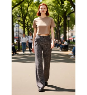 Kadın Leopar Desenli Wide Leg Jean Pantolon Fonksiyonel Dayanıklı Kaliteli Konforlu Modern