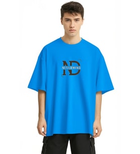 Baskılı Oversize Tişört  Erkek Streetwear T-Shirt (Mavi)