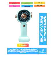 Sessiz 3 Kademeli Hafif Kablosuz 1200mAh Pervaneli Taşınabilir Usb Şarjlı Masa El Fanı Vantilatör