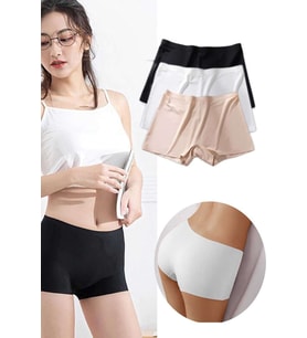 3 Adet Kadın Dikişsiz Görünmez İz Yapmaz Mini Şort Boxer Siyah Beyaz Ten