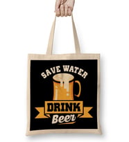 Save Water Drink Beer Funny Beer Drinking Pun Joke Bez Çanta Uzun Saplı