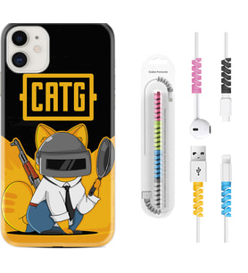 Apple iPhone 11 12 13 Mini Kılıf Kablo Koruma Spiral Silikon Cat G 1677