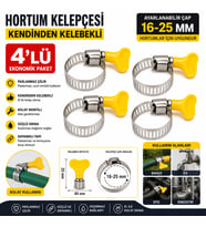 Hortum Kelepçesi 4 Adet (plastik Kelebek Bağlantılı) Paslanmaz Çelik Metal Hortum Kelepçesi 16-25 Mm