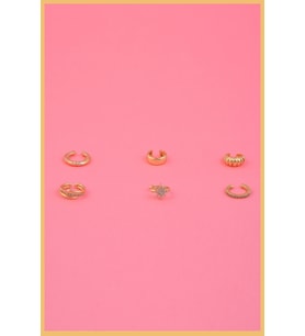 Kadın Altın Kaplama 6'lı Earcuff Küpe Seti