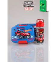 x Dekomus Lisanslı Hotwheels Super Fast Collection 2 Katlı Paslanmaz Çelik Yemek Kabı Ve 500 Ml Matara Seti