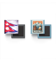 Buzdolap Magnetleri - Nepal Bayrağı ve Katmandu Posta Pulu Tema - 2'li Set Magneti