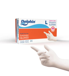 ŞeyliŞeyler - Dolphin Pudrasız Beyaz Lateks Muayene Eldiveni L Beden (1 Paket / 100 Adet)