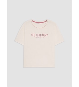 LCW DREAM Ekru Bisiklet Yaka Baskılı Kadın Pijama Üst
