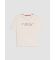 LCW DREAM Ekru Bisiklet Yaka Baskılı Kadın Pijama Üst