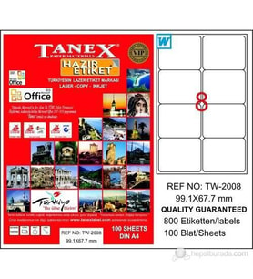 Tanex TW-2008 - 99,1x67,7 mm Laser Etiket 100 Adet Ücretsiz Kargo