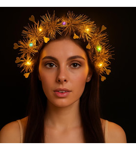 Püsküllü Gece Parıltısı 3 Modlu Led&Amp;#39;Li Işıklı Taç Altın Renk