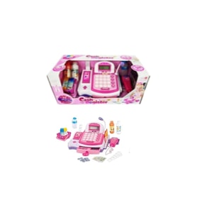 Sesli Işıklı Slip Çıkartan Pilli Yazar Kasa Market Oyun Seti 20 Cm Pembe