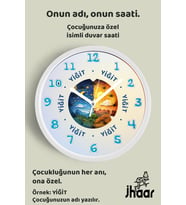 İsme Özel Gece ve Gündüz Çocuk Odası Duvar Saati Orta Boy 30 cm Beyaz Camlı Sessiz