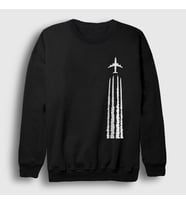 Presmono Unisex Siyah Contrail Pilot Airplane Uçak Sweatshirt 396841tt