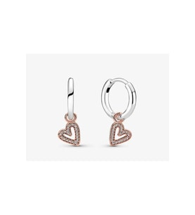 Pandora Tarzı Işıltılı Kalpli Halka Küpe (Rose)
