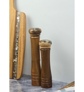 Akasya Baharat Değirmeni Takımı - Tuzluk Seti - 25 + 20 CM (Kahverengi)
