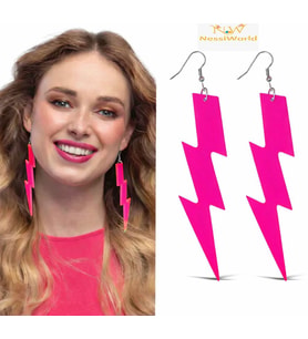 80’ler 90&amp;#39;lar Retro Neon Pembe Şimşek Küpe 10 cm