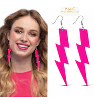 80’ler 90&amp;#39;lar Retro Neon Pembe Şimşek Küpe 10 cm