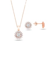 Rose Gold Zirkon Taşlı Kadın Kolye Küpe Seti