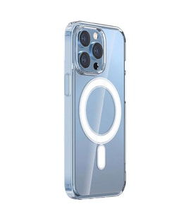 iPhone 15 Pro Max Kılıf Magsafe Şarj Özellikli Şeffaf Sert PC Embos Kapak (Renksiz)