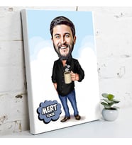 Kahvesever Patron Karikatürlü Kanvas Tablo