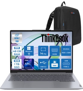 Lenovo Thinkbook 14 G7 Iml Intel Ultra 7 155H 48GB Ddr5 1tb SSD Intel® Aı Boost 14" Wuxga 300NITS IPS Windows 11 Pro Taşınabilir Bilgisayar 21MR0050TRP23 + Zetta Çanta