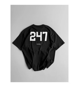 Baskılı Oversize Bisiklet Yaka T-shirt - Siyah