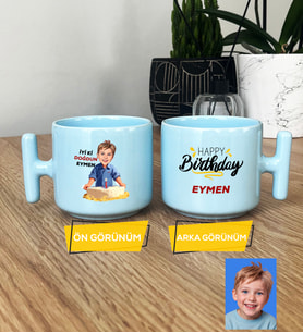 Kişiye Özel Karikatürlü Erkek Çocuğa Hediye Pastel T Kupa Erkek Çocuk Hediyeleri Doğum Günü Hediyesi (Mavi)