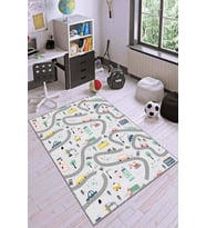Gri Kaymaz Tabanlı Otoyollu Oyun Halısı Çocuk Halısı KD087