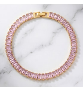 FerizZ  Altın Kaplama Pembe Zirkon Taşlı Su Yolu Bileklik BLK-948 (Gold)